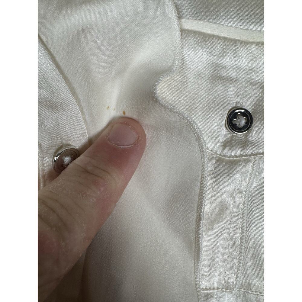 White House Black Market Silk Stretch Blouse Womens 0 Ivory Sleeveless Tie Neck - Picture 6 of 11